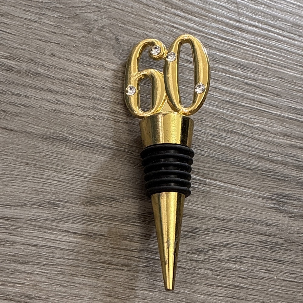 Goldtone 4" Metal 60th with Rhinestones Wine Bottle Stopper